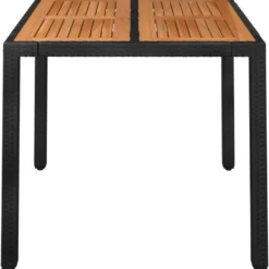 vidaXL - Tuintafel Met Houten Blad - Zwart - Poly rattan - 90 x 90 x 75 cm