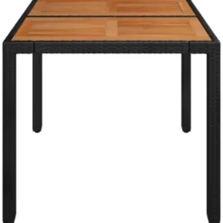 vidaXL - Tuintafel Met Houten Blad - Zwart - Poly rattan - 90 x 90 x 75 cm