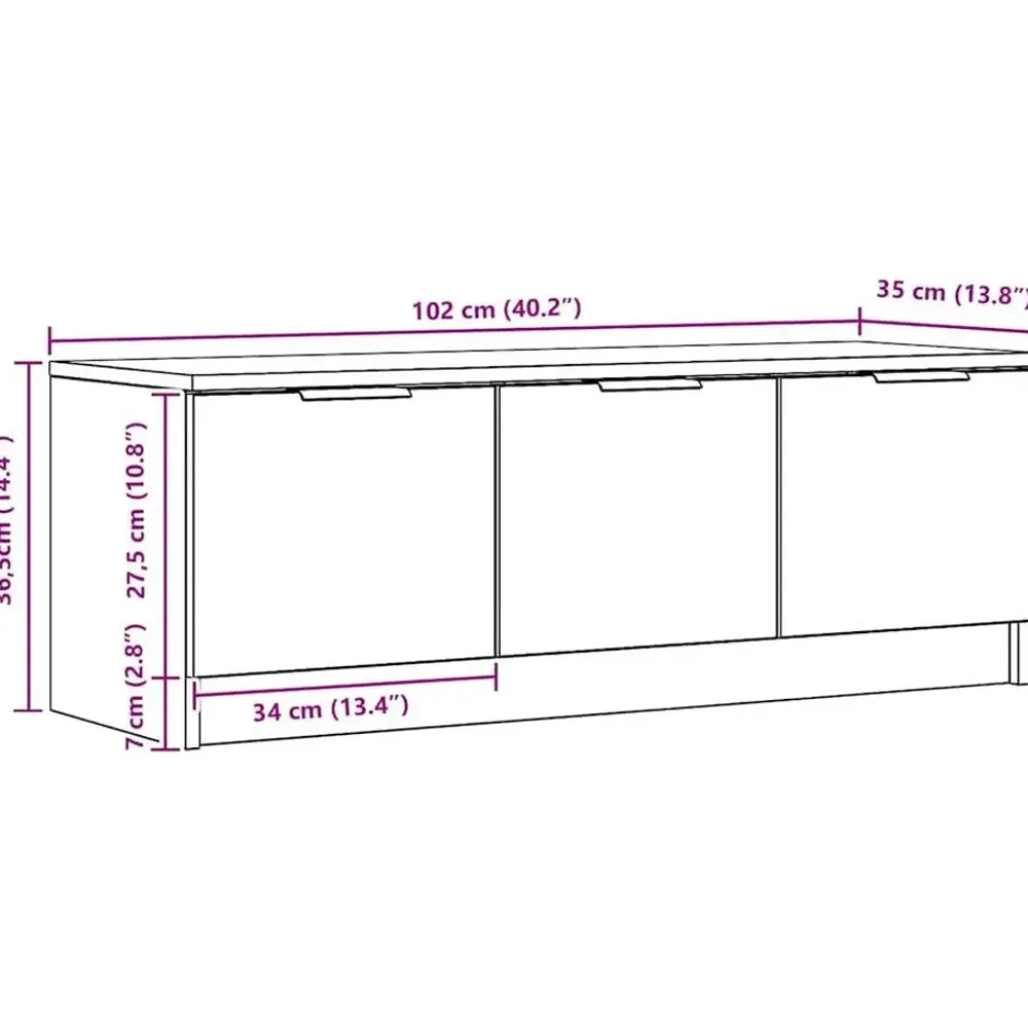 vidaXL - TV-meubel met 3 deuren - Artisanaal eiken - 102x35x36.5 cm