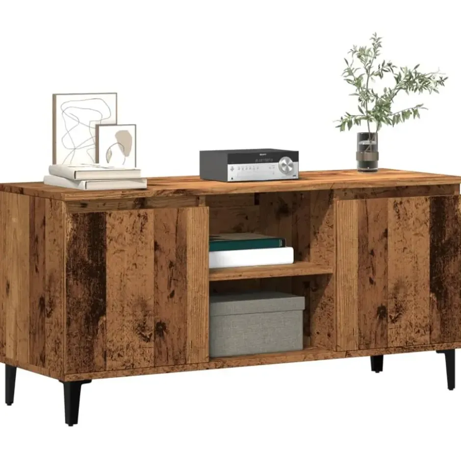 vidaXL - TV-meubel met 2 deuren en 2 vakken - Oud hout - 102x35x50 cm