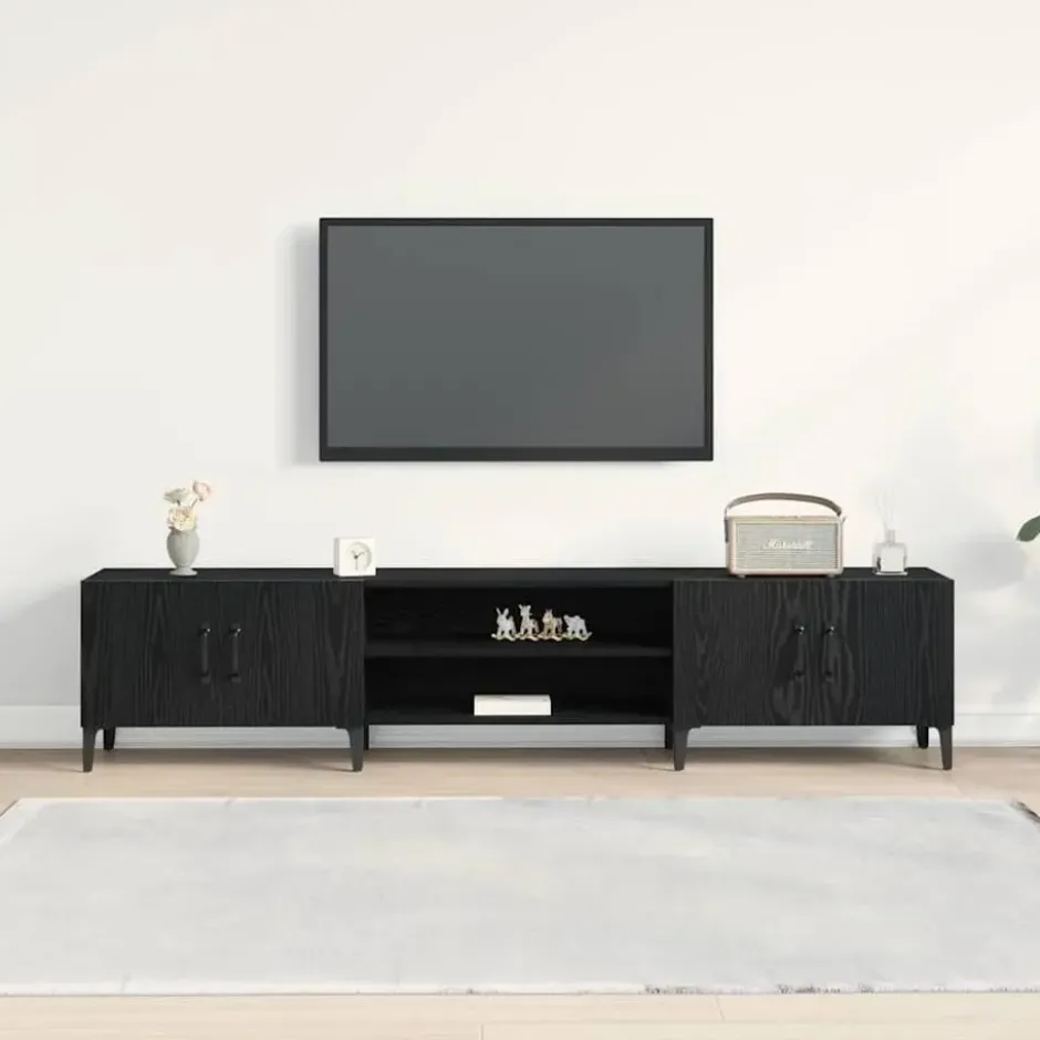 vidaXL - TV-meubel met 4 deuren - Zwart eiken - Hout - 180x31.5x40 cm