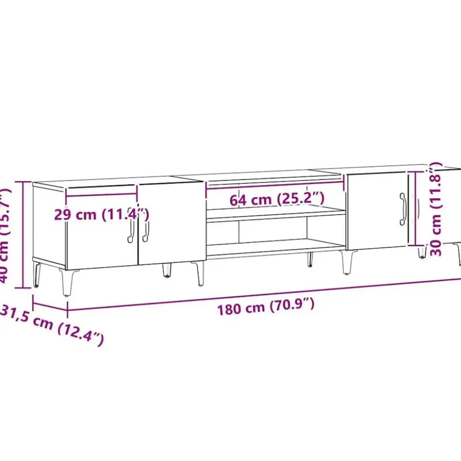 vidaXL - TV-meubel met 4 deuren - Zwart eiken - Hout - 180x31.5x40 cm