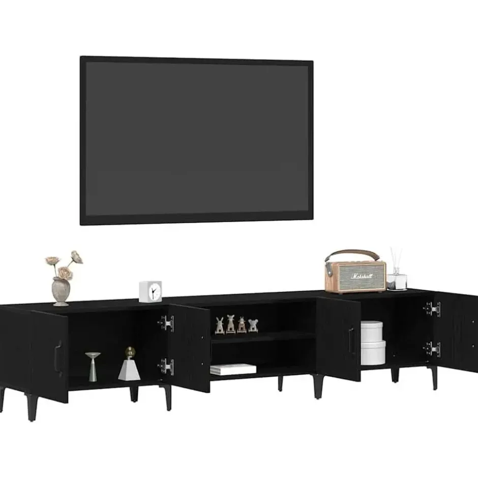 vidaXL - TV-meubel met 4 deuren - Zwart eiken - Hout - 180x31.5x40 cm