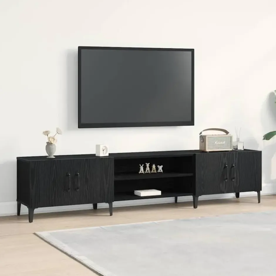 vidaXL - TV-meubel met 4 deuren - Zwart eiken - Hout - 180x31.5x40 cm