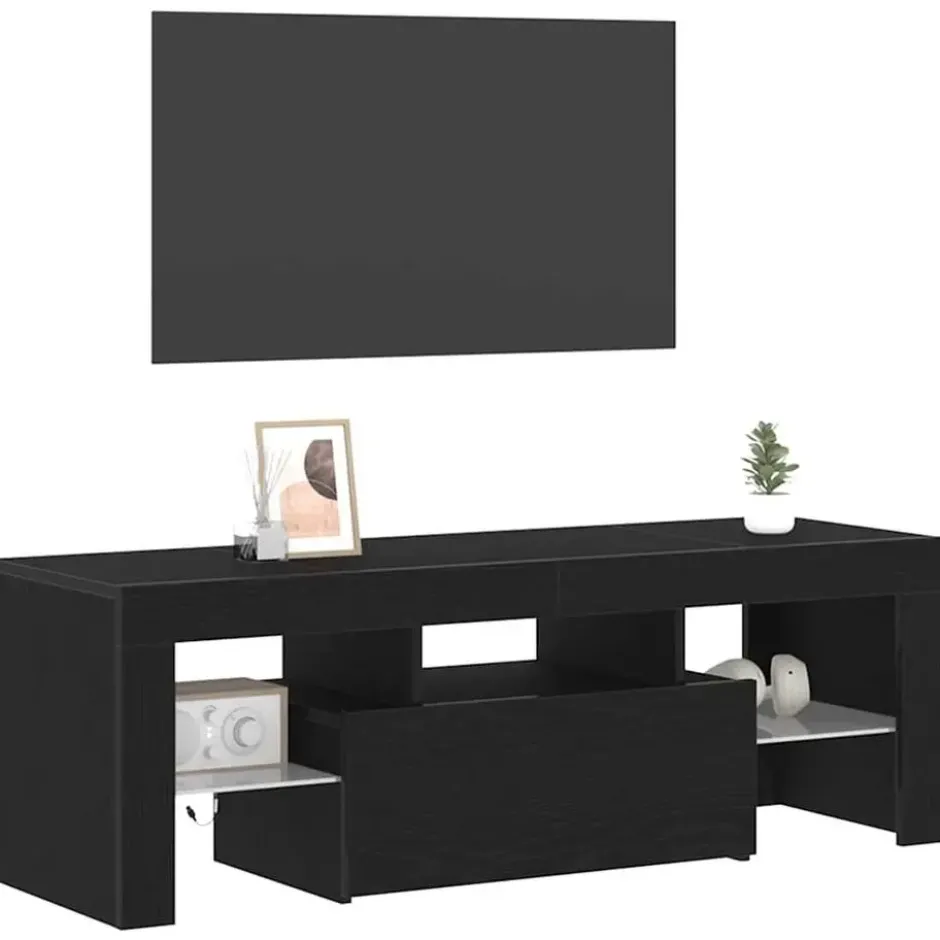 vidaXL - TV-meubel met glas legplank en deur - Zwart eiken - 120x35x40 cm