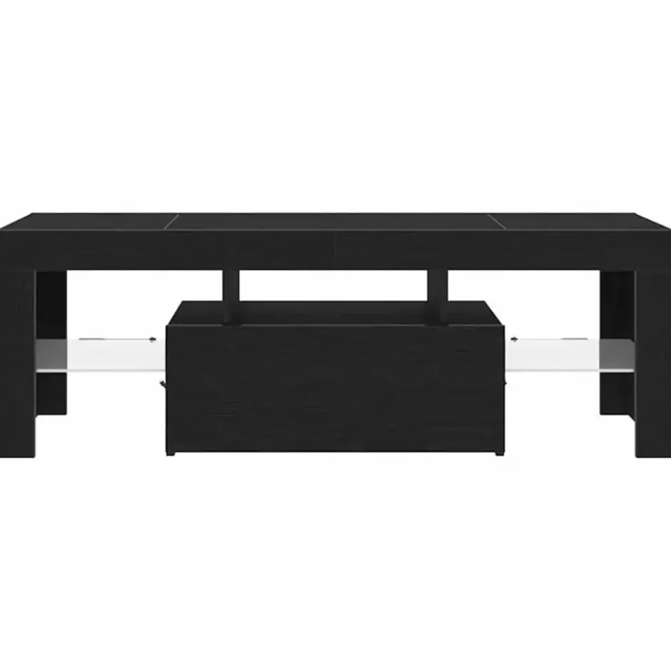 vidaXL - TV-meubel met glas legplank en deur - Zwart eiken - 120x35x40 cm