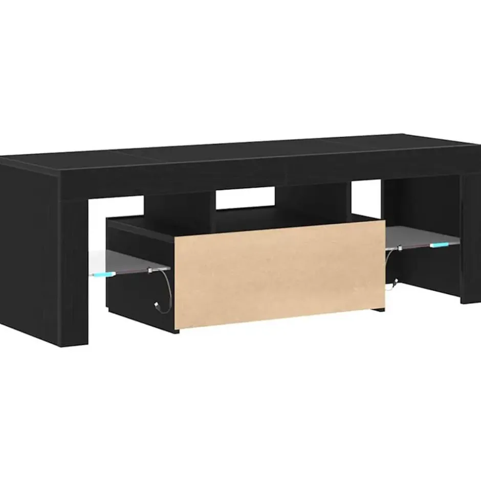 vidaXL - TV-meubel met glas legplank en deur - Zwart eiken - 120x35x40 cm