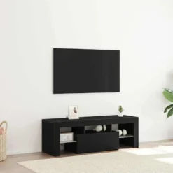 vidaXL - TV-meubel met glas legplank en deur - Zwart eiken - 120x35x40 cm