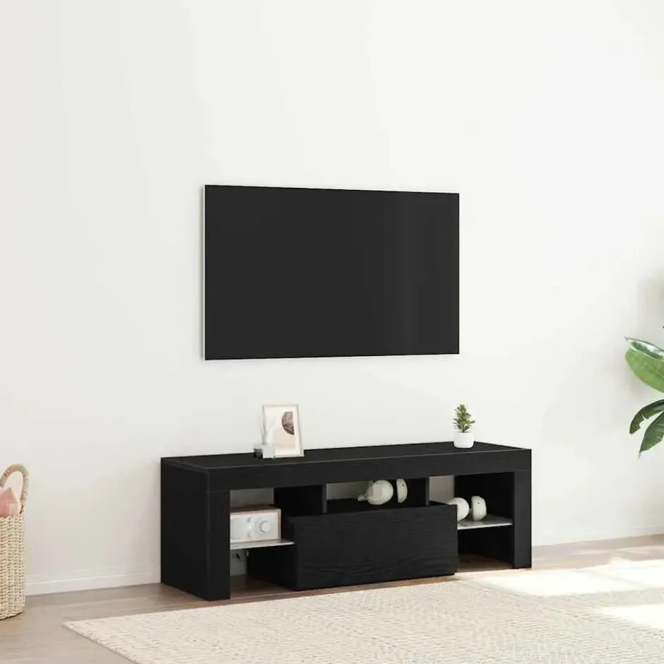 vidaXL - TV-meubel met glas legplank en deur - Zwart eiken - 120x35x40 cm