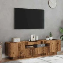 vidaXL - TV-meubel met LED en 3 deuren - Oud hout - 160x35x40 cm