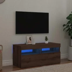 vidaXL - TV-meubel met LED en 2 vakken - Artisanaal eiken - 90x35x40 cm