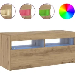vidaXL - TV-meubel met LED en 2 vakken - Artisanaal eiken - 90x35x40 cm