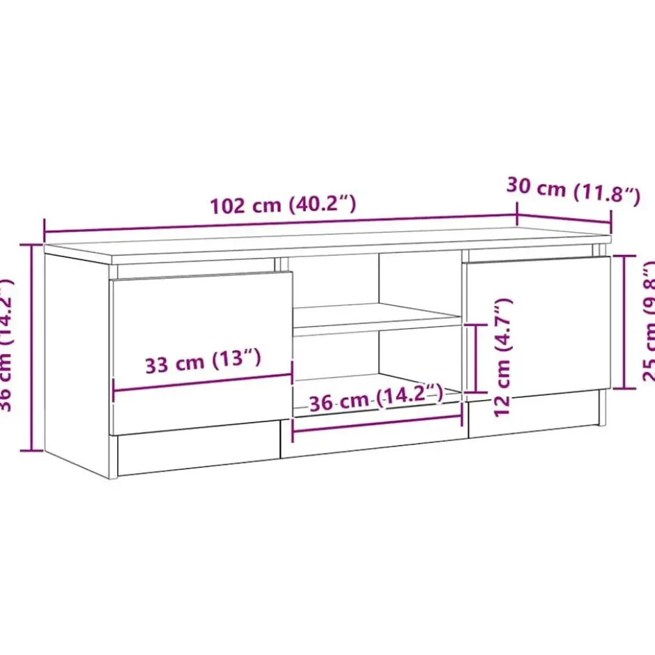vidaXL - TV-meubel met legplank en 2 deuren - Zwart eiken - 102x30x36 cm