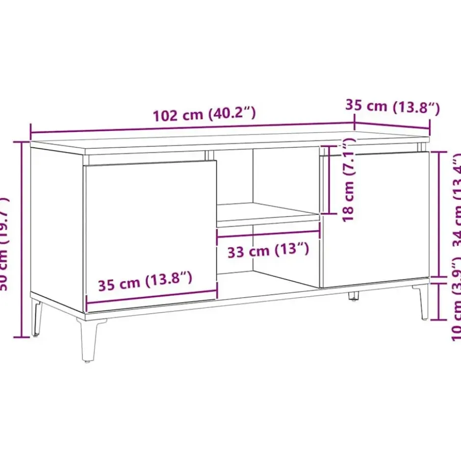vidaXL - TV-meubel met 4 vakken 2 deuren - Zwart eiken - 102x35x50 cm