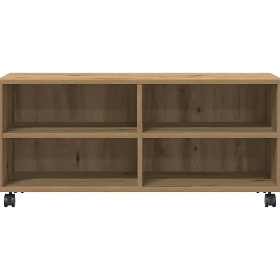 vidaXL - TV-meubel met 4 vakken en 4 wielen - Artisanaal eiken - 90x35x35 cm