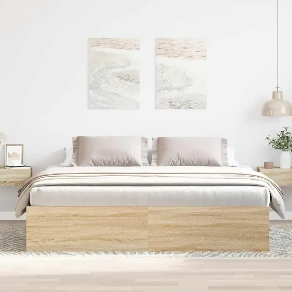 vidaXL - Tweepersoonsbed met opbergruimte - Sonoma eikenkleurig - 180x200 cm
