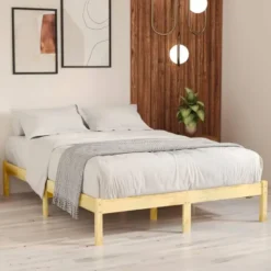 vidaXL - Tweepersoonsbed - Naturel - Massief hout - 180x200 cm