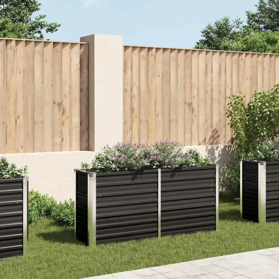 vidaXL - Verhoogde Tuinbak - Antraciet - Staal