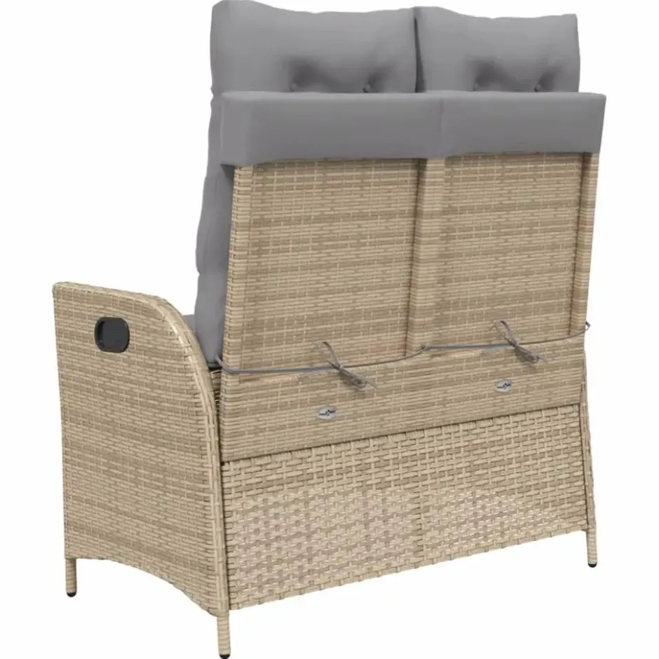 vidaXL - Verstelbare loungebank met grijs kussens - Beige rattan - 104x59x93 cm