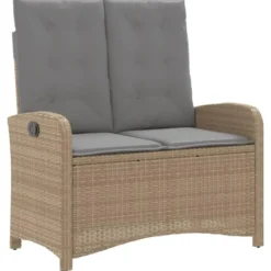 vidaXL - Verstelbare loungebank met grijs kussens - Beige rattan - 105x59x93 cm