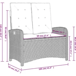 vidaXL - Verstelbare loungebank met grijs kussens - Beige rattan - 105x59x93 cm