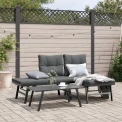 vidaXL - Verstelbare Tuinbanken met kussens zwart - Gepoedercoat staal - 2 stuks