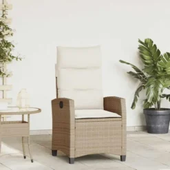 vidaXL - Verstelbare tuinstoel met bijzettafel - Beige - Poly rattan