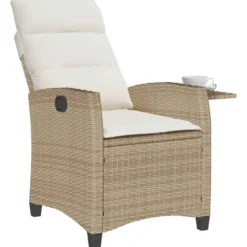 vidaXL - Verstelbare tuinstoel met bijzettafel - Beige - Poly rattan