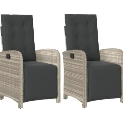vidaXL - Verstelbare tuinstoelen en voetensteun - Grijs - Poly rattan - 2 stuks