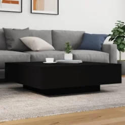 vidaXL - Vierkante salontafel met LED - Zwart - Bewerkt hout - 100x100x31 cm