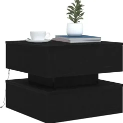 vidaXL - Vierkante salontafel met LED - Zwart eiken - Bewerkt hout - 50x50x40 cm
