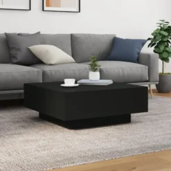 vidaXL - Vierkante salontafel met LED - Zwart - Bewerkt hout - 80x80x31 cm