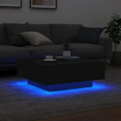 vidaXL - Vierkante salontafel met LED - Zwart - Bewerkt hout - 80x80x31 cm