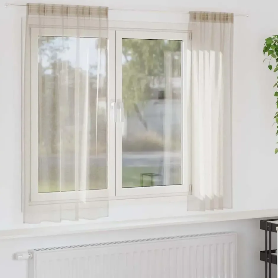 vidaXL Vitrages voor woonkamer - Zand - Polyester - 140x175 cm - Set van 2