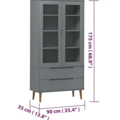 vidaXL - Vitrine - Grijs - Grenenhout