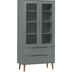 vidaXL - Vitrine - Grijs - Grenenhout