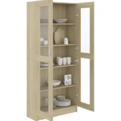 vidaXL - Vitrinekast - Bruin - Bewerkt hout - 82,5x30,5x185 cm