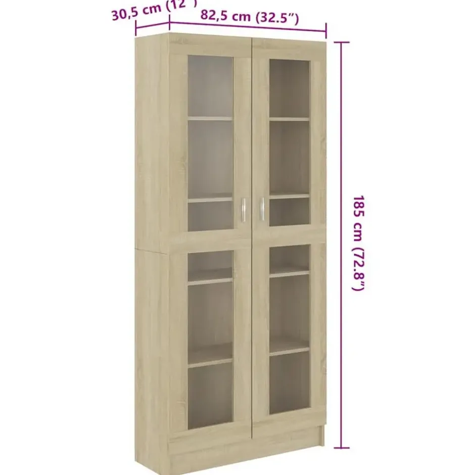 vidaXL - Vitrinekast - Bruin - Bewerkt hout - 82,5x30,5x185 cm
