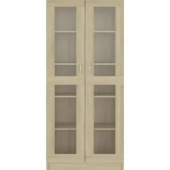 vidaXL - Vitrinekast - Bruin - Bewerkt hout - 82,5x30,5x185 cm