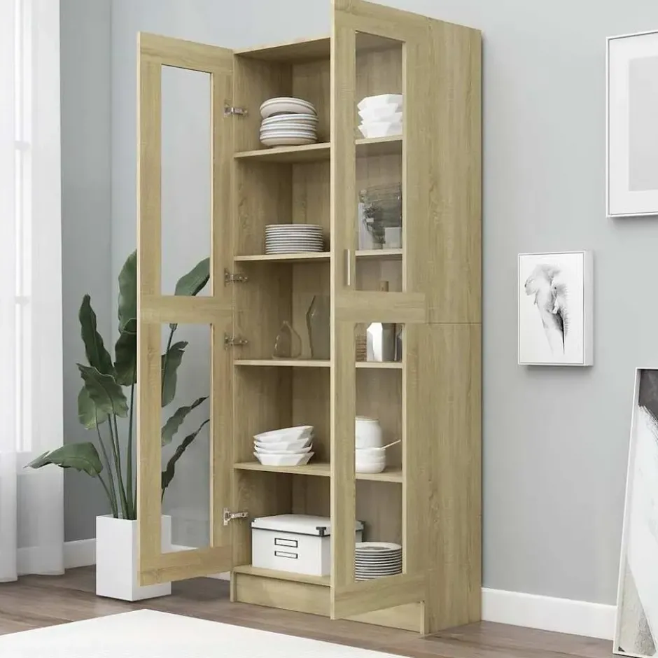 vidaXL - Vitrinekast - Bruin - Bewerkt hout - 82,5x30,5x185 cm