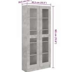 vidaXL - Vitrinekast - Grijs - Bewerkt hout - 82,5x30,5x185 cm
