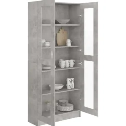 vidaXL - Vitrinekast - Grijs - Bewerkt hout - 82,5x30,5x185 cm