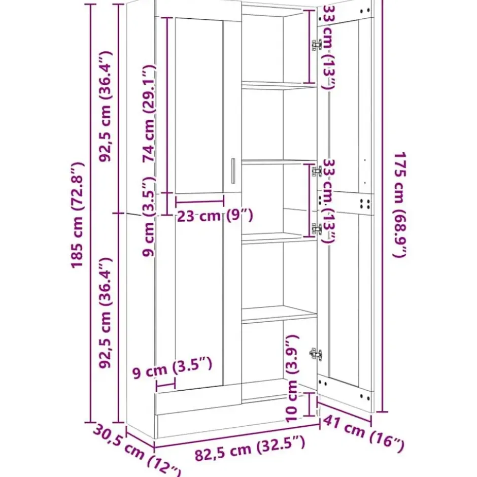 vidaXL - Vitrinekast - Grijs - Bewerkt hout - 82,5x30,5x185 cm