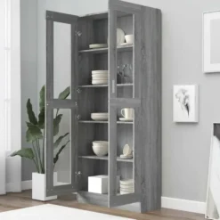 vidaXL - Vitrinekast - Grijs - Bewerkt hout - 82,5x30,5x185 cm