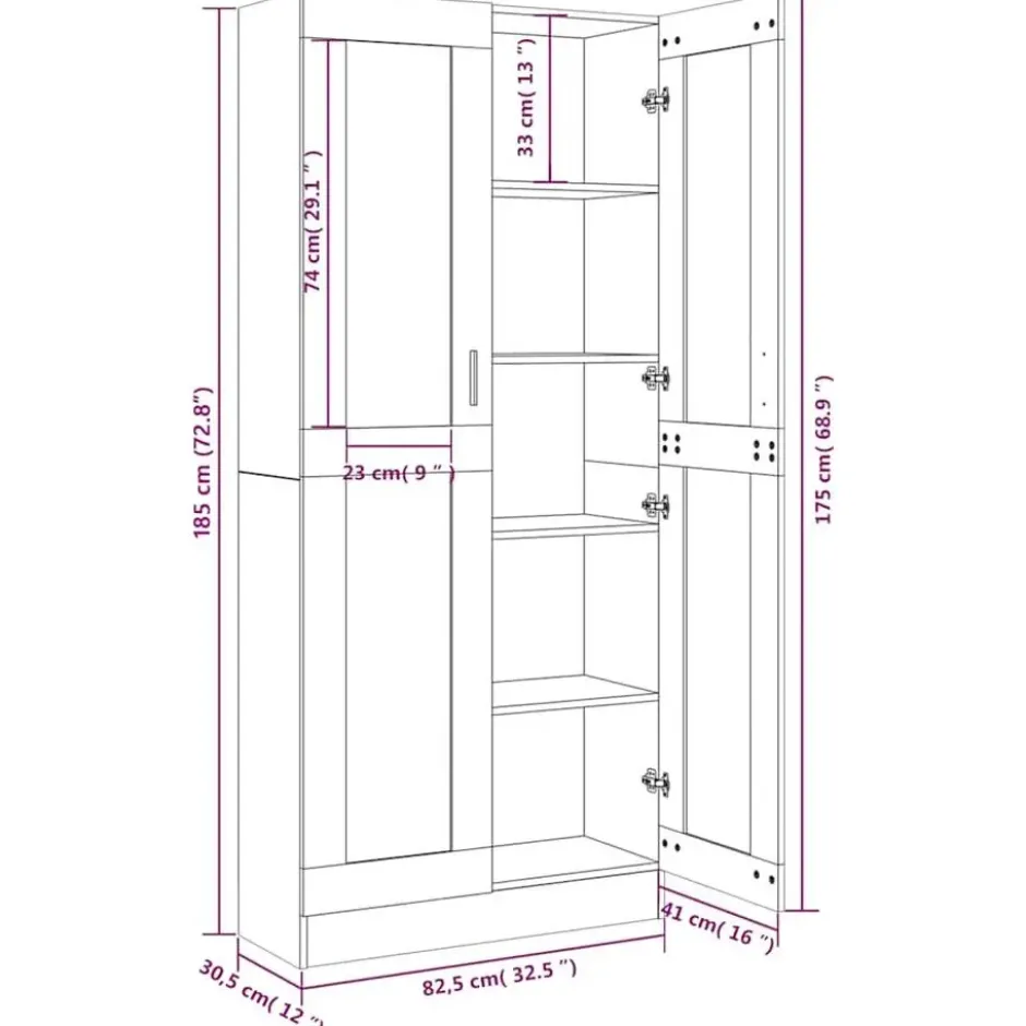 vidaXL - Vitrinekast - Grijs - Bewerkt hout - 82,5x30,5x185 cm