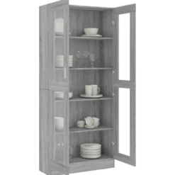 vidaXL - Vitrinekast - Grijs - Bewerkt hout - 82,5x30,5x185 cm