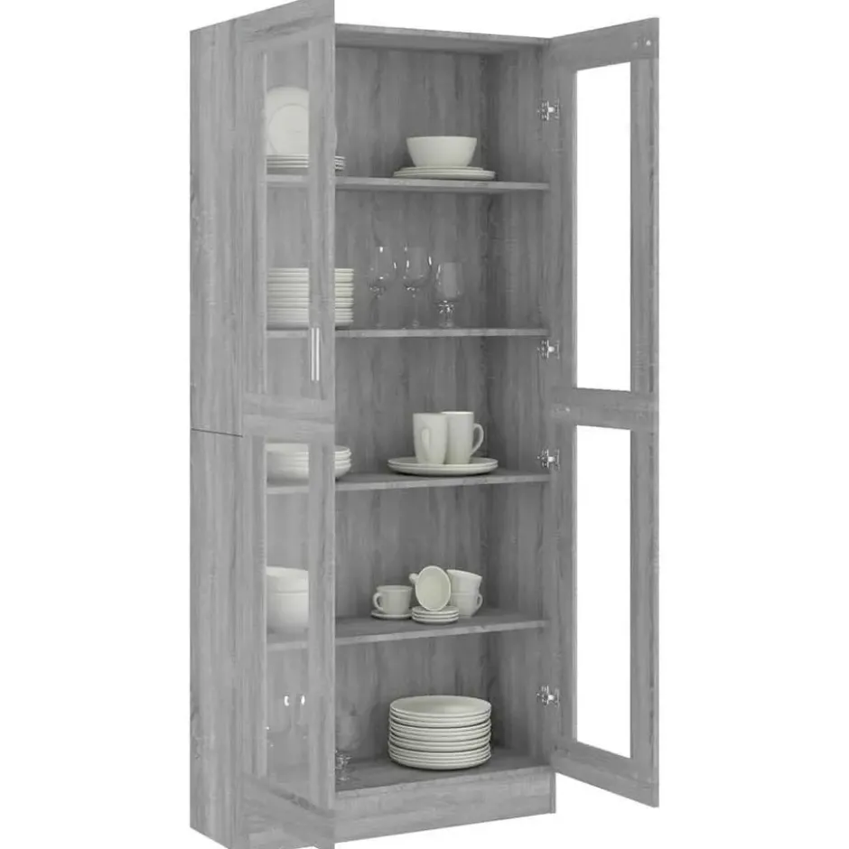 vidaXL - Vitrinekast - Grijs - Bewerkt hout - 82,5x30,5x185 cm
