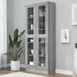 vidaXL - Vitrinekast - Grijs - Bewerkt hout - 82,5x30,5x185 cm