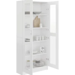 vidaXL - Vitrinekast - Wit - Bewerkt hout - 82,5x30,5x185 cm