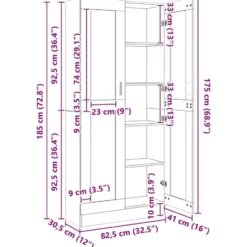 vidaXL - Vitrinekast - Wit - Bewerkt hout - 82,5x30,5x185 cm